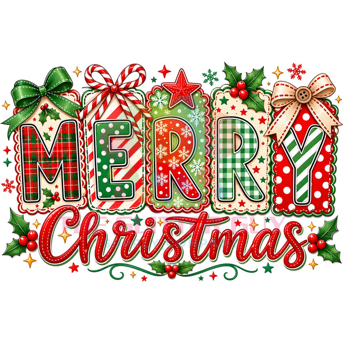 Printed Decal - Merry Christmas Plaid #38