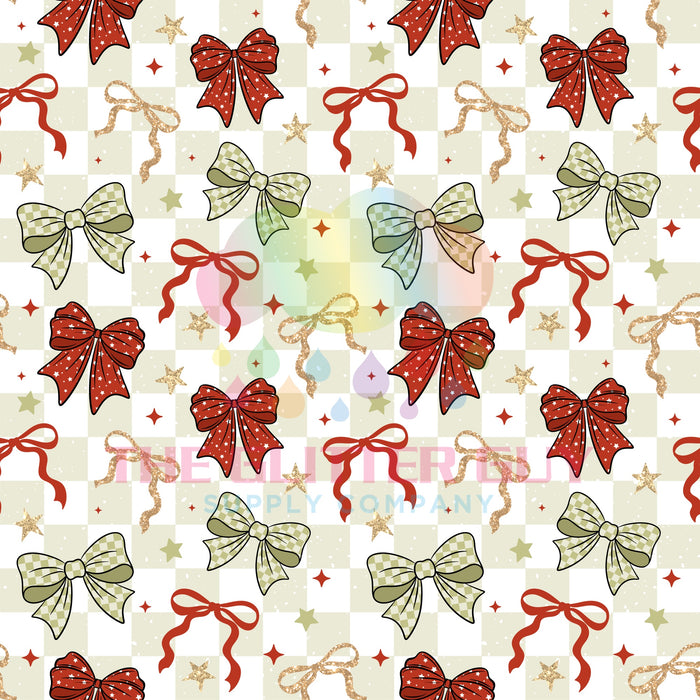 Printed Vinyl - Checkered Christmas Bows 060