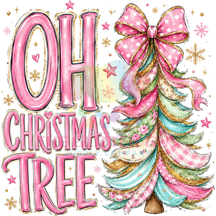 Printed Decal - Oh Christmas Tree Pink #61