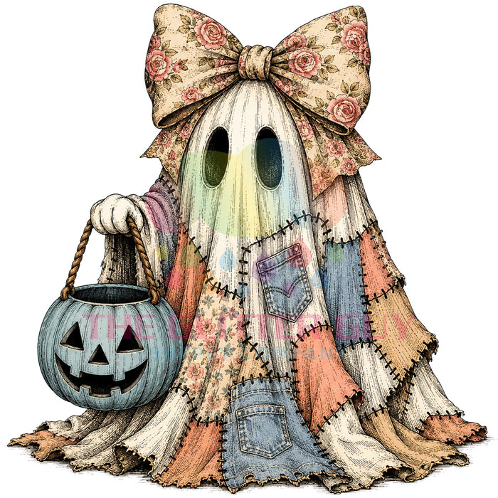Printed Decal - Patchwork Ghost Trick Or Treat #97