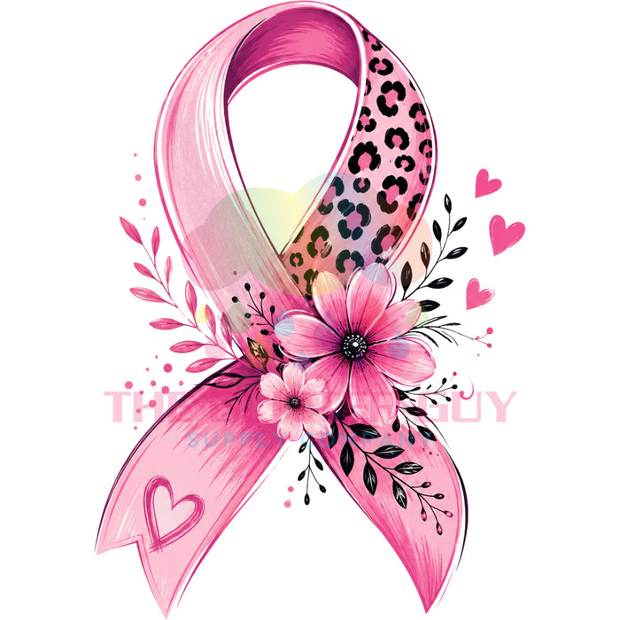 Printed Decal - Breast Cancer Awareness Floral Ribbon #105