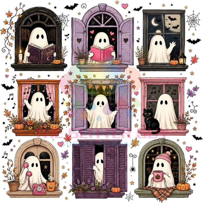 Printed Decal - Cozy Fall Reading Ghosts #106