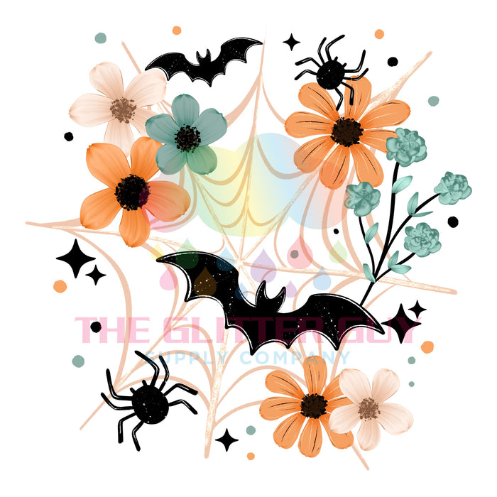 Printed Decal - Bat & Spider Florals