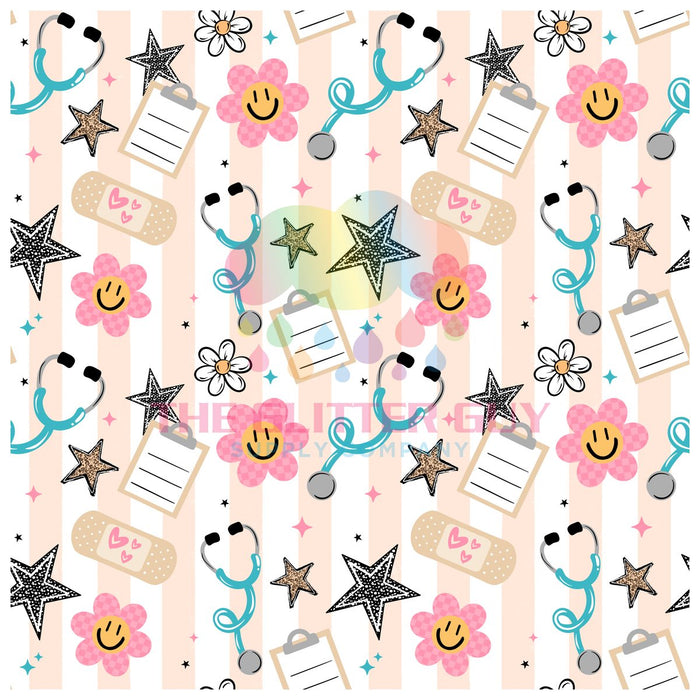 Printed Vinyl -School Nurse Stripe