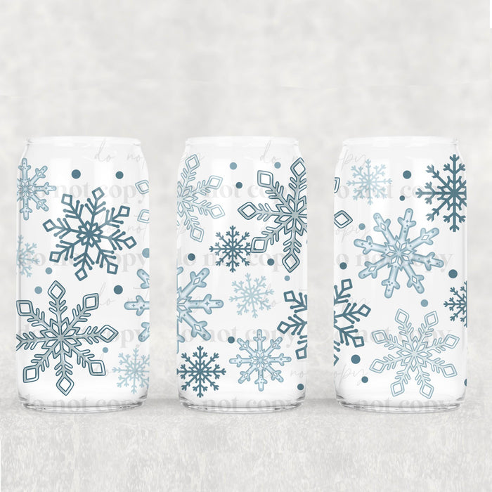 Libbey Can Wrap 16oz -  UV DTF Ink Transfers | Blue Snowflakes