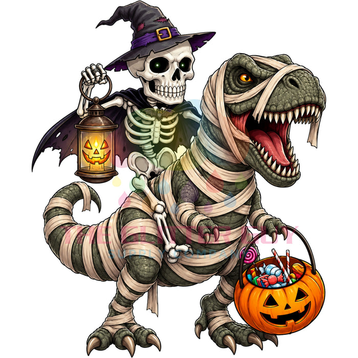 Printed Decal - Skeleton Riding Mummy Dinosaur #249