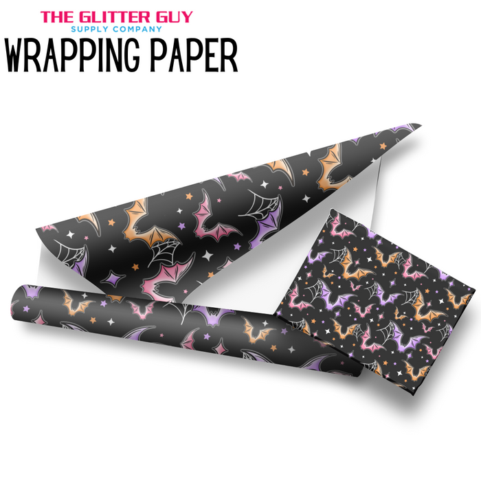 Wrapping Paper - Orange Pink & Purple Bats