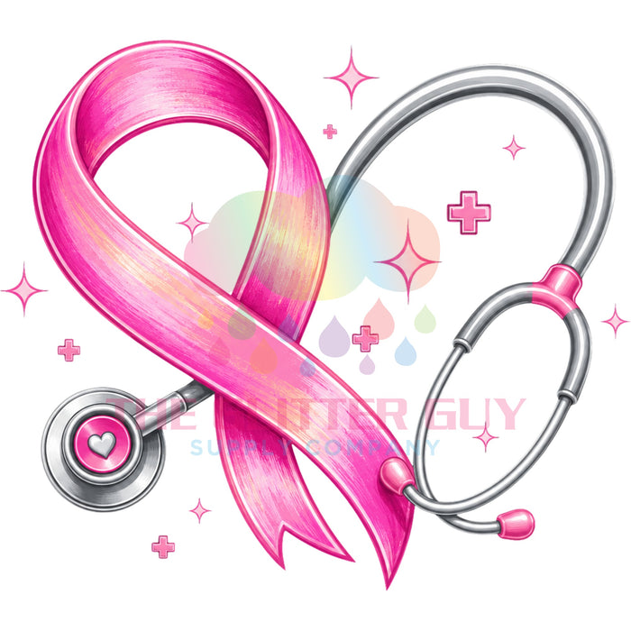 Printed Decal - Breast Cancer Ribbon Stethoscope #276
