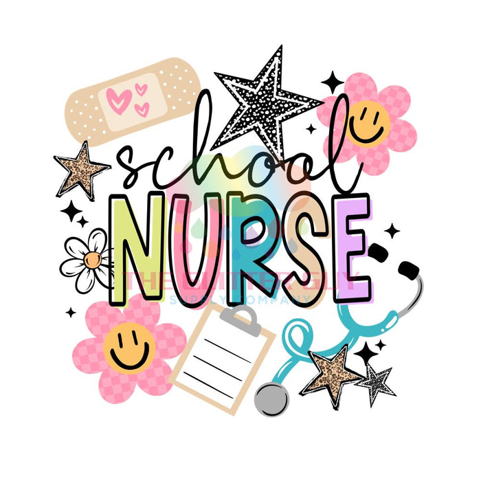 Printed Decal -School Nurse Happy Flowers