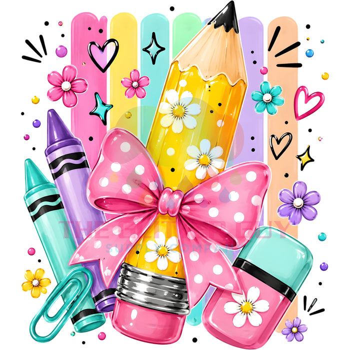 Printed Decal - Back To School Pencil Bow #290