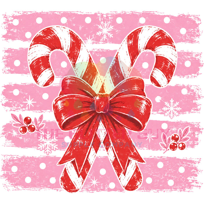 Printed Decal - Candy Cane Bow Pink #295