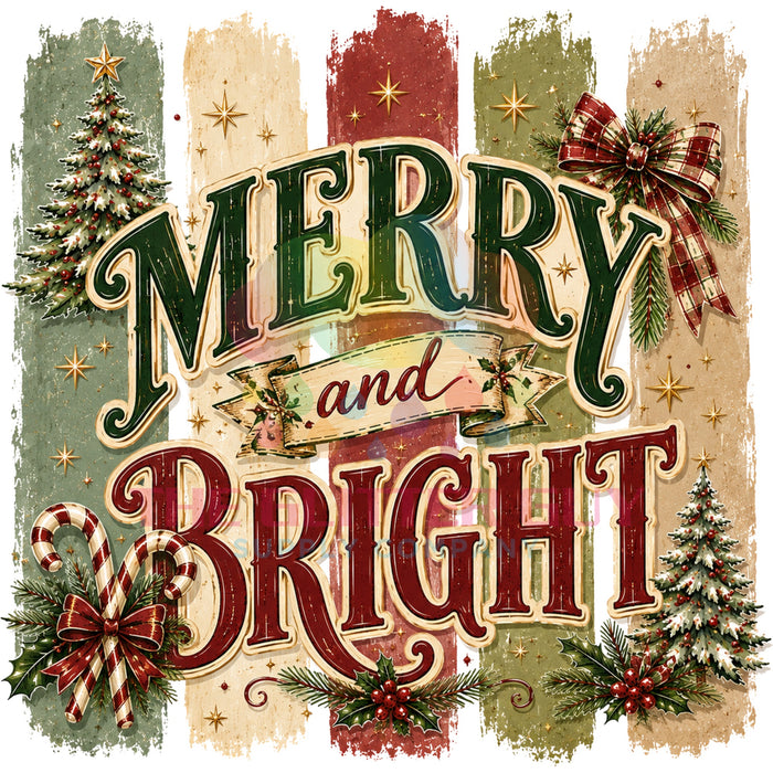 Printed Decal - Merry And Bright Vintage Trees #297