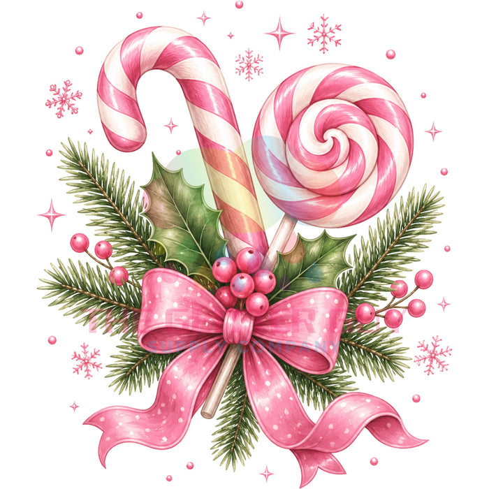 Printed Decal - Coquette Candy Cane Lollipop #313