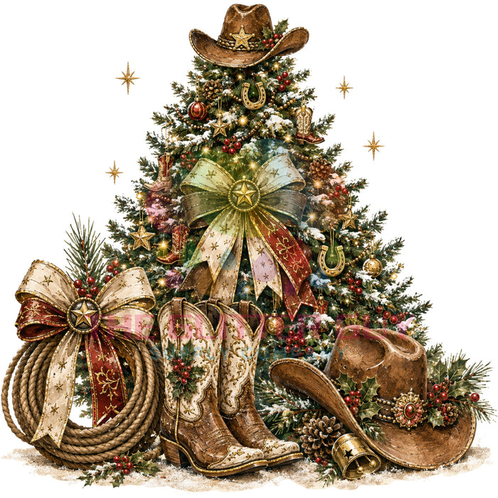 Printed Decal - Cowboy Christmas Tree #315