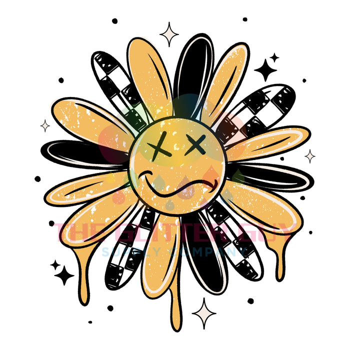 Printed Decal - Drippy Checker Flower