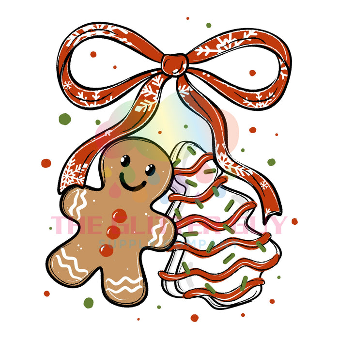 Printed Decal - Gingerbread Tree Cake Bow
