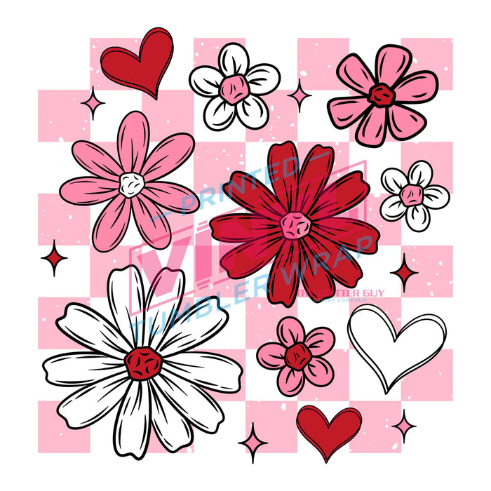 Printed Decal - Valentines Florals Checkered