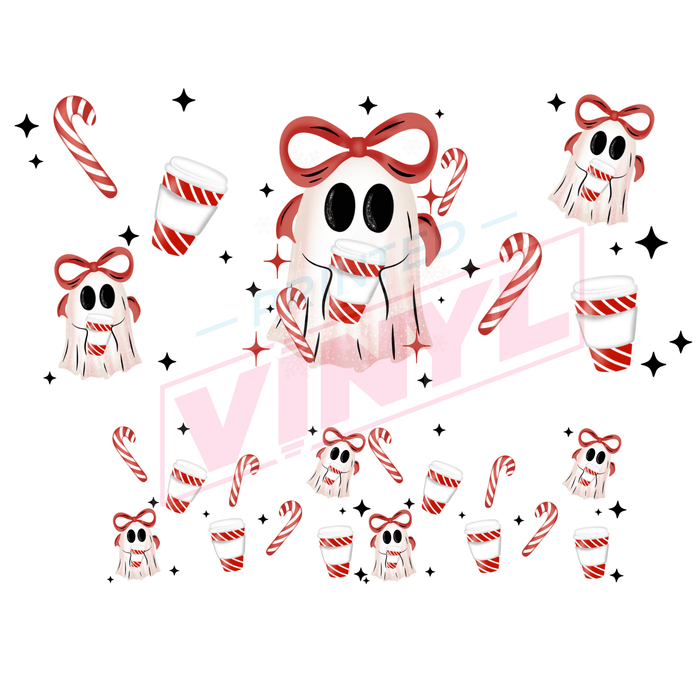 40 oz Tumbler Wrap - UVDTF Ink Transfers - Candy Cane Ghost | UVDTF from The Glitter Guy