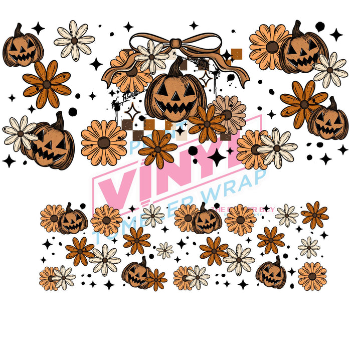 40 oz Tumbler Wrap - UVDTF Ink Transfers - Floral Bow Pumpkins | UVDTF from The Glitter Guy
