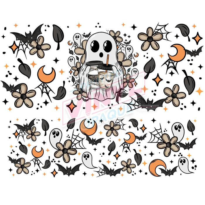 40 oz Tumbler Wrap - UVDTF Ink Transfers - Spooky Floral Ghost | UVDTF from The Glitter Guy