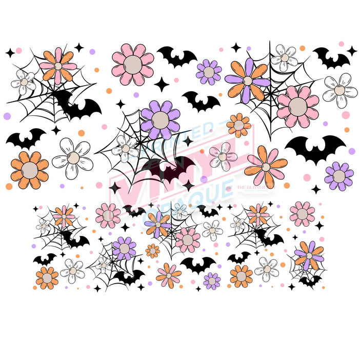 40 oz Tumbler Wrap - UVDTF Ink Transfers - Spooky Retro Flowers | UVDTF from The Glitter Guy