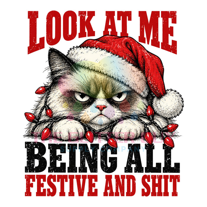 Printed Decal - Unhappy Cat Christmas