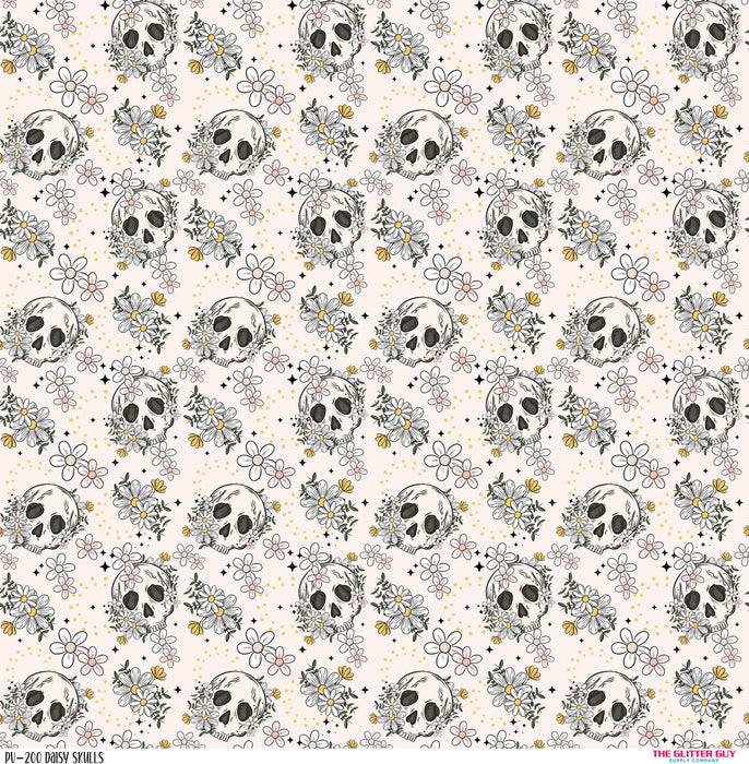 Printed Vinyl - Daisy Skulls