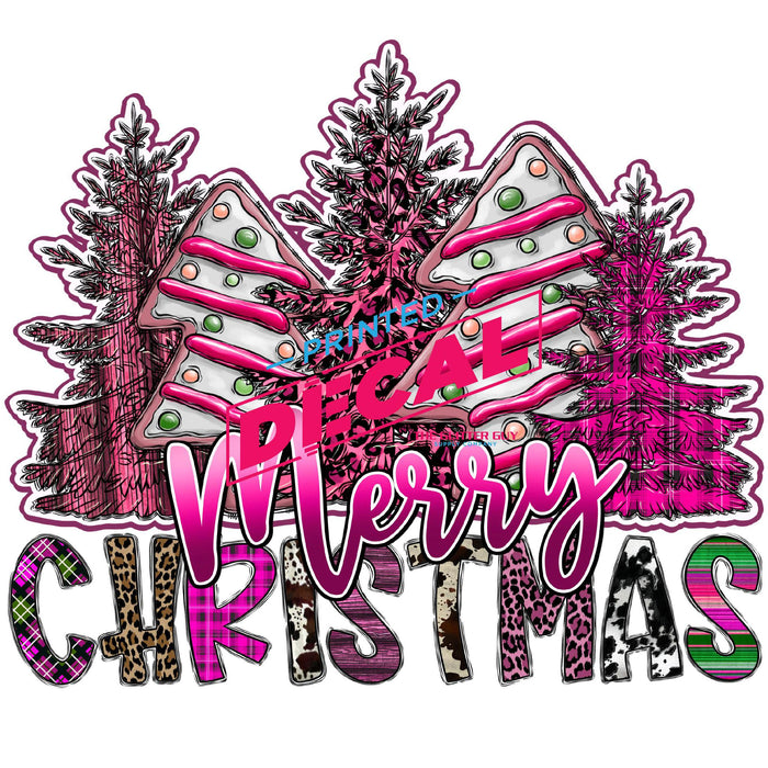 Printed Decal - Merry Christmas Pink