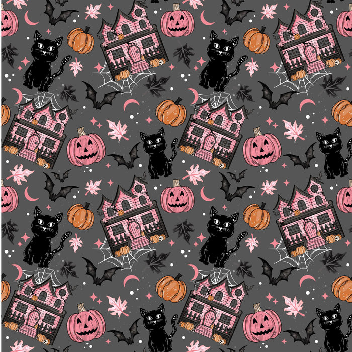 Printed Vinyl - Spooky Haunted House Pink