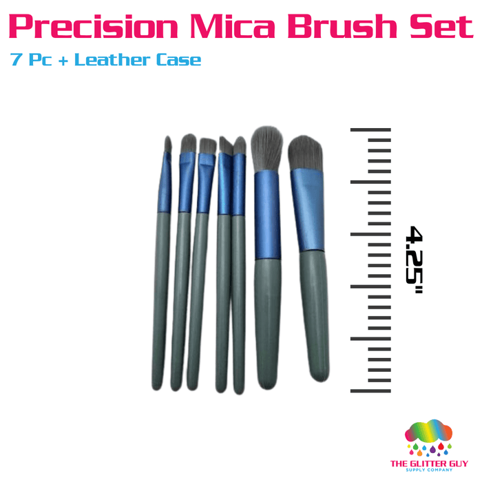 7 Piece Precision Mica Brush Set w/ Leather Case | Accessory from The Glitter Guy