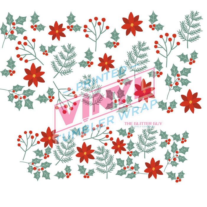 40 oz Tumbler Wrap - UVDTF Ink Transfers - Simple Christmas Florals