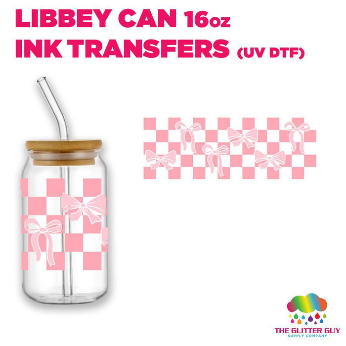 Libbey Can Wrap 16oz -  Ink Transfers | Pink Checkered Bows