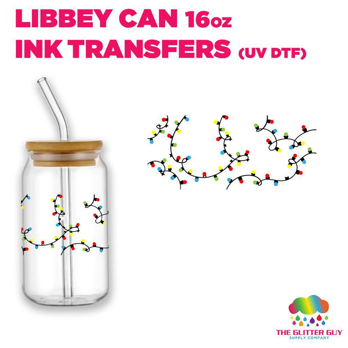Libbey Can Wrap 16oz - Ink Transfers | Colorful Xmas Lights