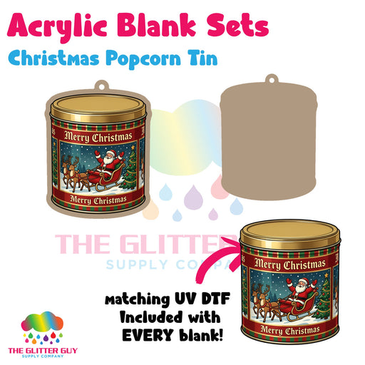 Christmas Popcorn Tin acrylic blank and keychain kit AB-040