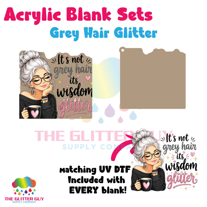 Acrylic Blank & Keychain Kit - Grey Hair Glitter 127