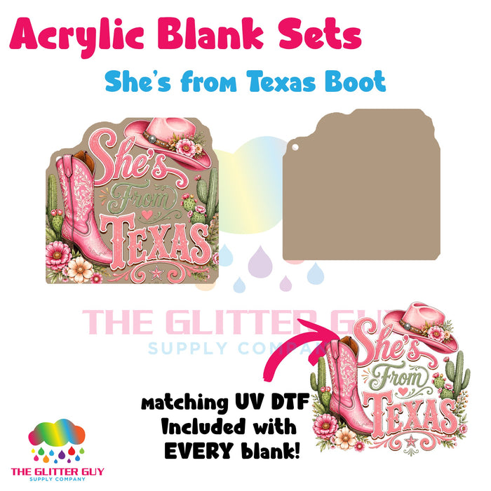 Acrylic Blank & Keychain Kit - She's from Texas Boot 169