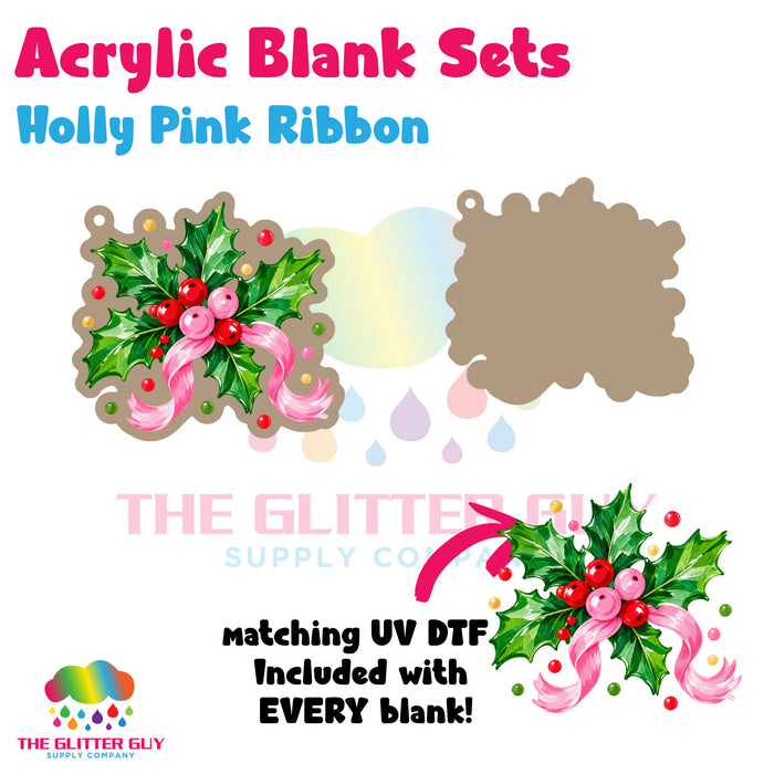 Holly Pink Ribbon acrylic blank and keychain kit AB-207