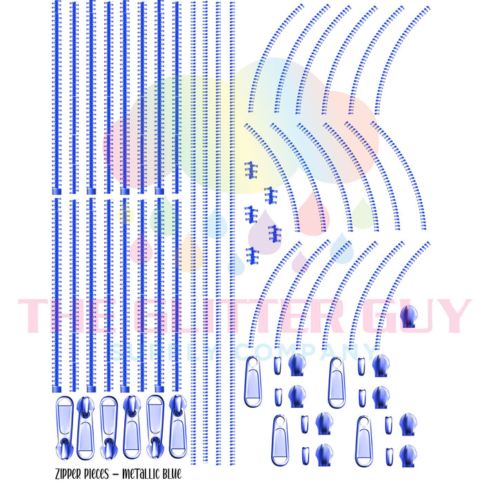 Premade Gang Sheet - Blue Zipper Pieces