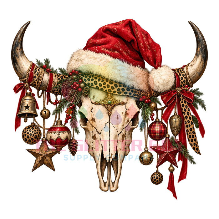 Printed Decal - Christmas Bull Skull #033