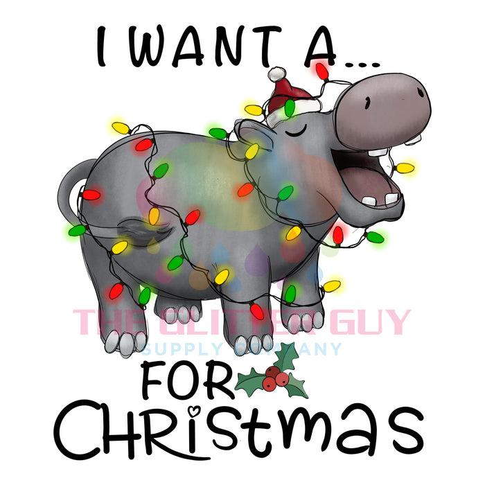Printed Decal - Hippo For Christmas #254