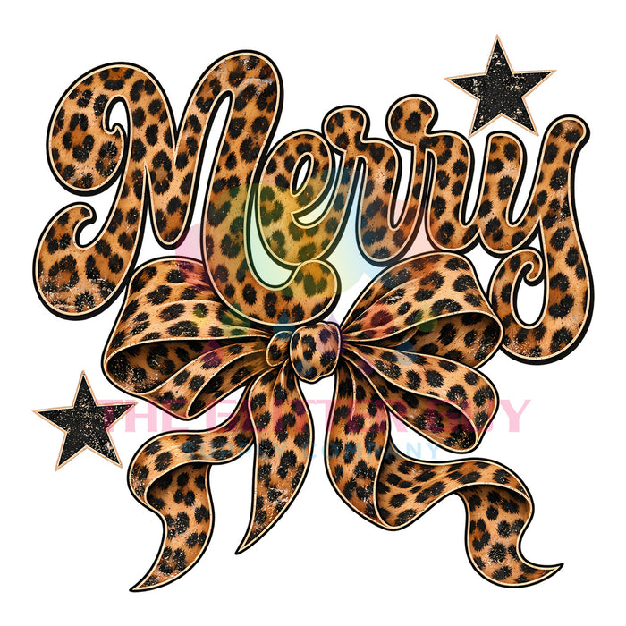 Printed Decal - Leopard Merry Bow #302