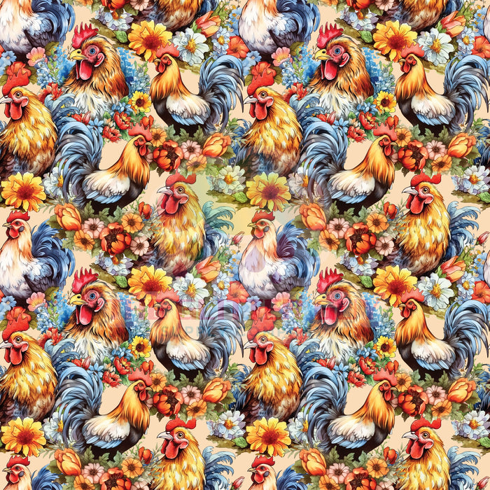 Printed Vinyl - Floral Roosters 220