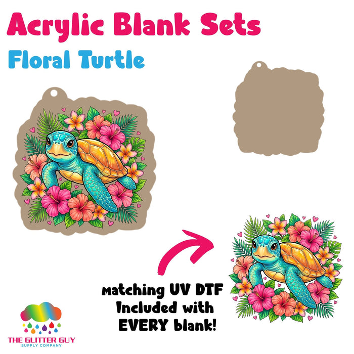 Acrylic Blank & Keychain Kit - Floral Turtle