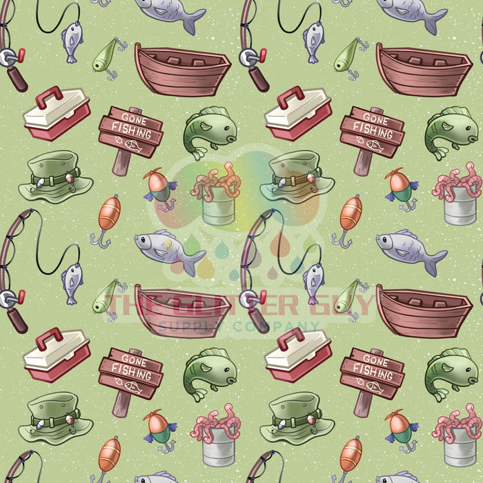 Printed Vinyl - Gone Fishing Green 245