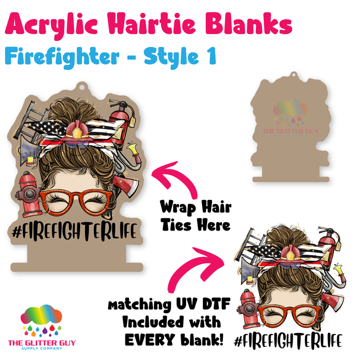 Acrylic Hair Tie Holder Keychain - Firefighter H-019