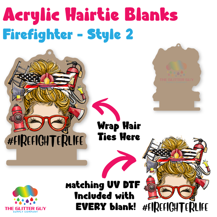 Acrylic Hair Tie Holder Keychain - Firefighter H-019