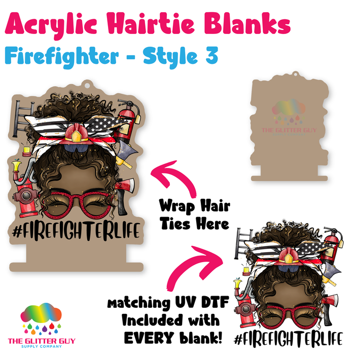 Acrylic Hair Tie Holder Keychain - Firefighter H-019