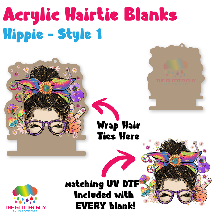 Acrylic Hair Tie Holder Keychain - Hippie H-021