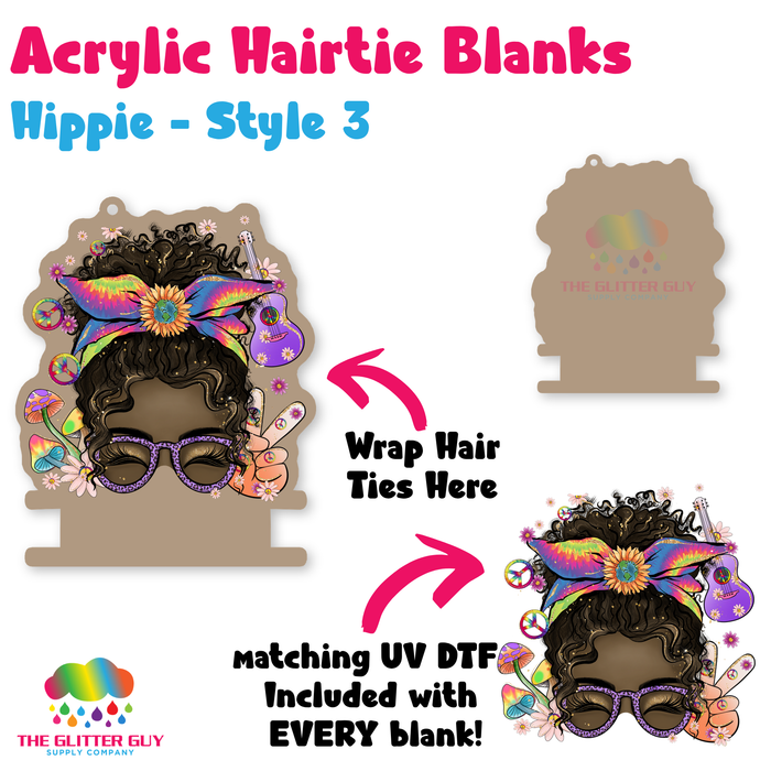 Acrylic Hair Tie Holder Keychain - Hippie H-021