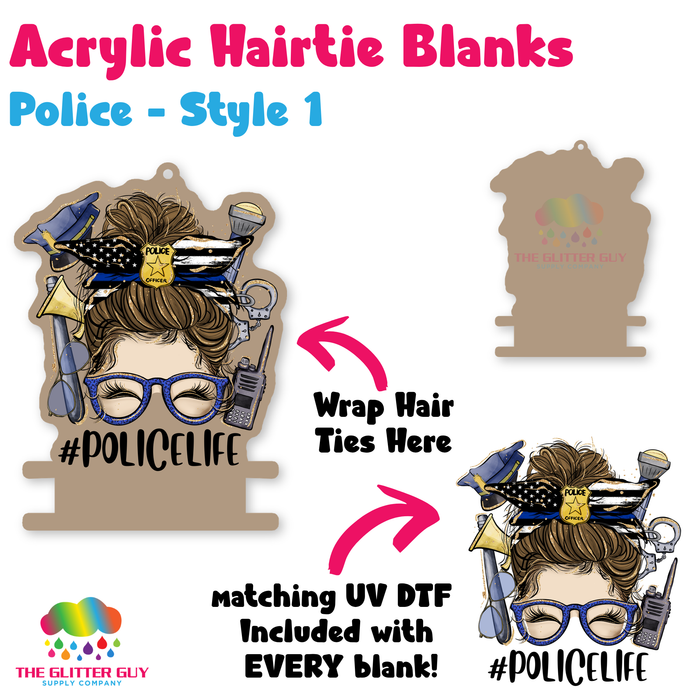 Acrylic Hair Tie Holder Keychain - Police H-024